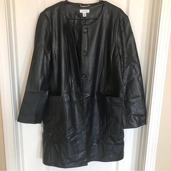Calvin Klein Black Faux Leather long jacket - Picture 7 of 11